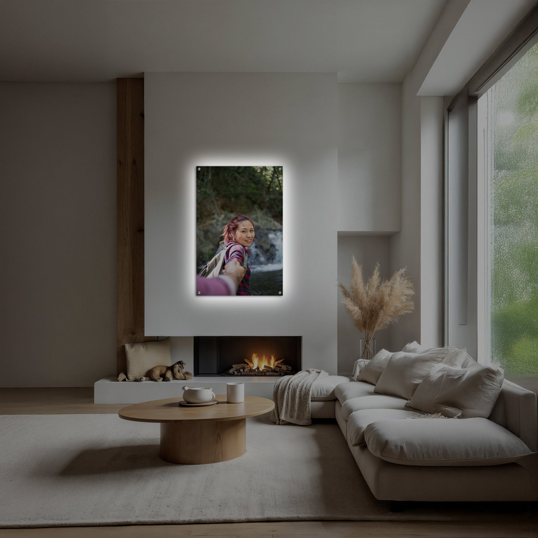 Cadre mural en dibond 100 % personnalisable avec éclairage LED intégré, visuel sur mesure, forme libre et finition moderne.