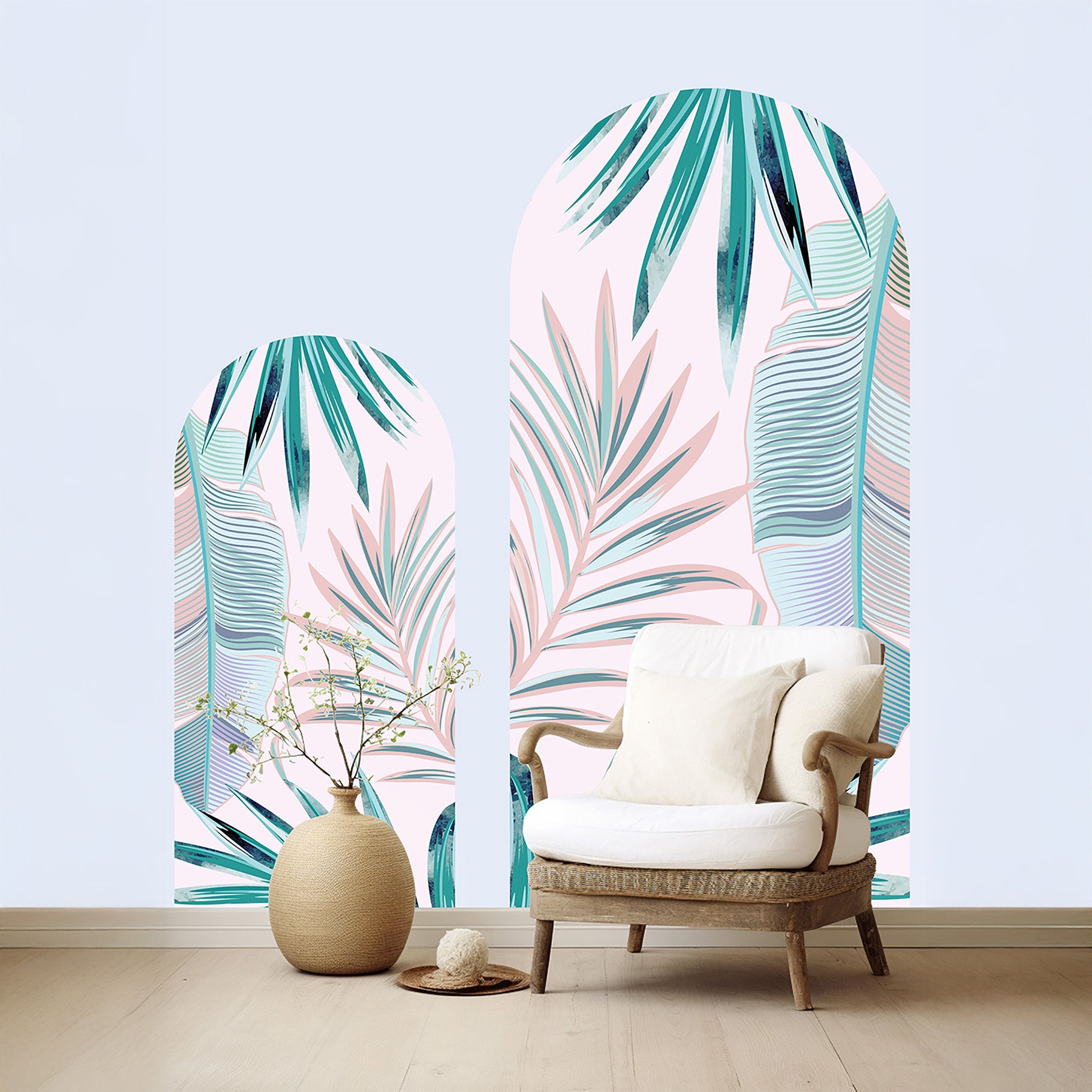 Papier peint floral minimaliste avec motifs floraux stylisés en noir et blanc, parfait pour une décoration murale contemporaine et épurée dans un intérieur moderne.