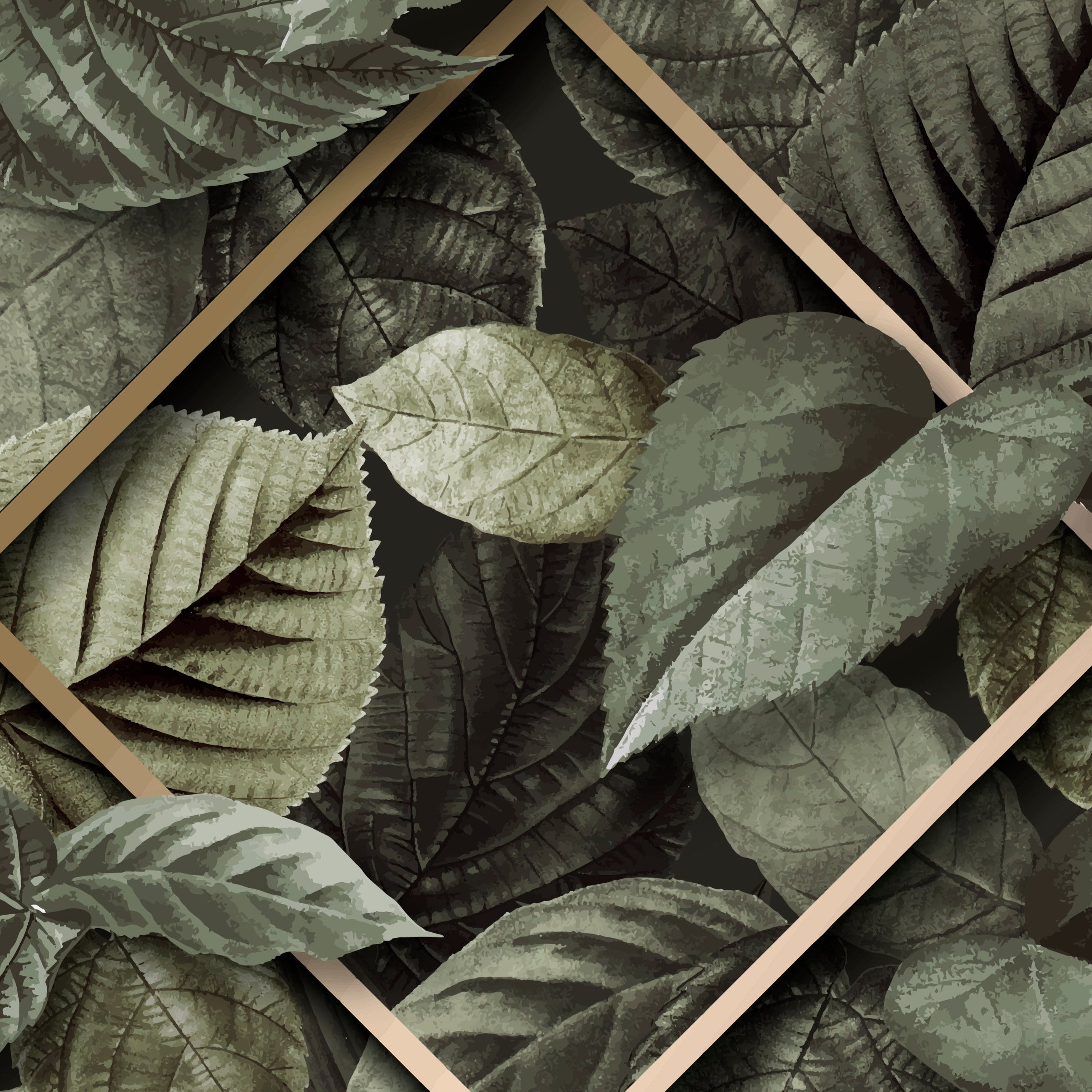 Motif graphique de feuilles modernes sur papier peint, avec lignes épurées et contraste subtil, idéal pour une décoration murale tendance.