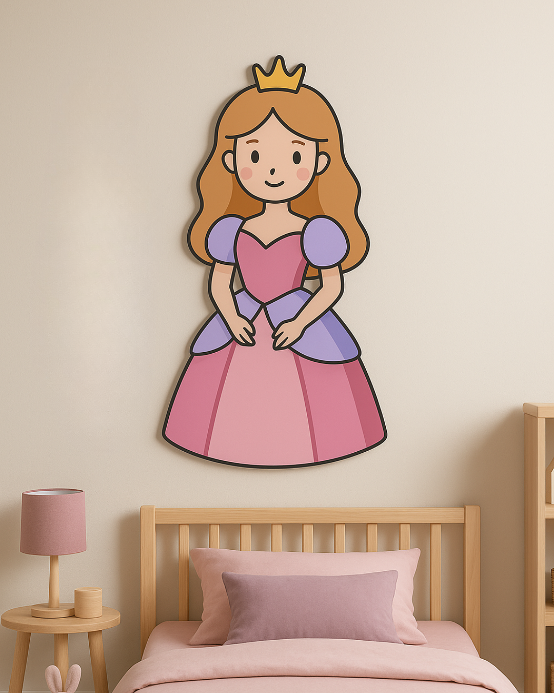 Panneau plexiglas en forme de princesse rose, découpe personnalisée .