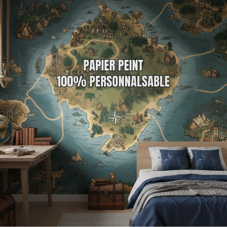 Plongez dans un monde d’exploration avec ce papier peint inspiré des univers jeux et aventure. Montagnes mystérieuses, chemins secrets, symboles de quêtes et décors fantastiques composent une ambiance immersive qui invite à l’évasion.
Parfait pour une chambre d’enfant, d’ado ou un espace gaming, ce design mélange action, imagination et sensations de voyage. Les détails soignés, les couleurs équilibrées et la qualité d’impression haute définition offrent un rendu captivant, idéal pour transformer votre pièce