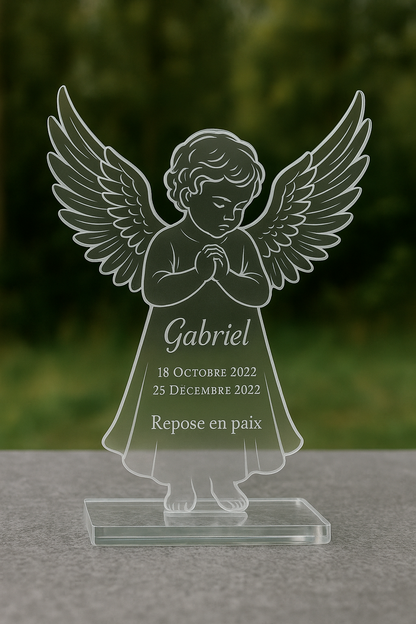 Plaque funéraire en plexiglas avec motif ange enfant délicat