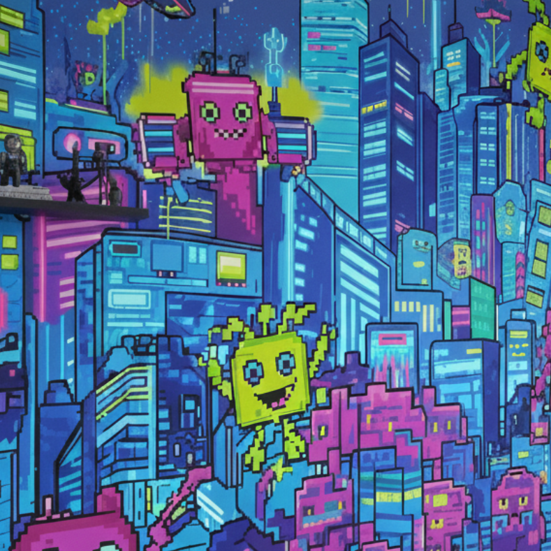Ce gros plan révèle la précision du motif gaming : détails numériques, textures modernes et effets lumineux inspirés des univers futuristes. Chaque élément est net et parfaitement travaillé, permettant de visualiser le rendu réel du papier peint. Un aperçu parfait pour comprendre l’atmosphère finale du décor.