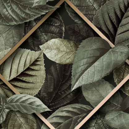 Motif graphique de feuilles modernes sur papier peint, avec lignes épurées et contraste subtil, idéal pour une décoration murale tendance.